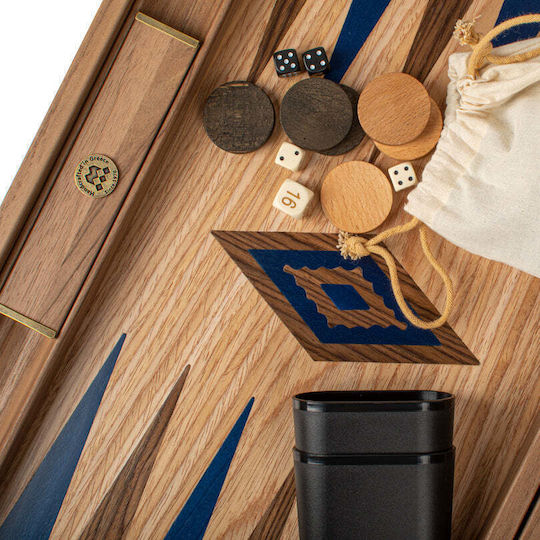 Manopoulos Wooden Backgammon Checkers Handmade Blue / Red