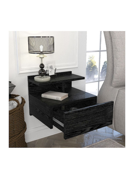 Wall-Mounted Bedside Table Mislina Wooden Black 40x33.2x32cm