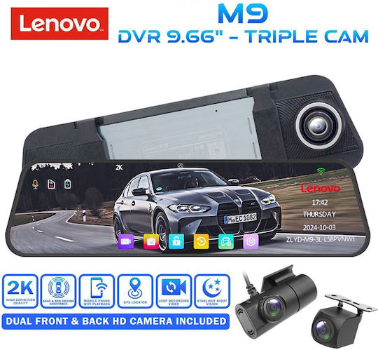 Lenovo Set Autokamera DVR 1080P mit Bildschirm 9.66" & Rückfahrkamera