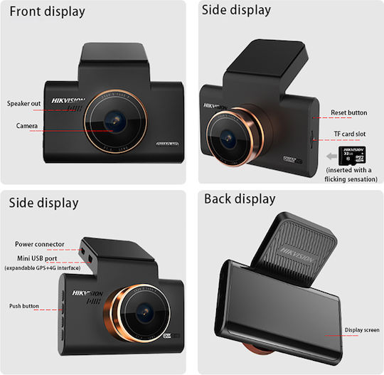Hikvision C6 Pro 1600P Windshield Car DVR, 3" Display with Adhesive Tape
