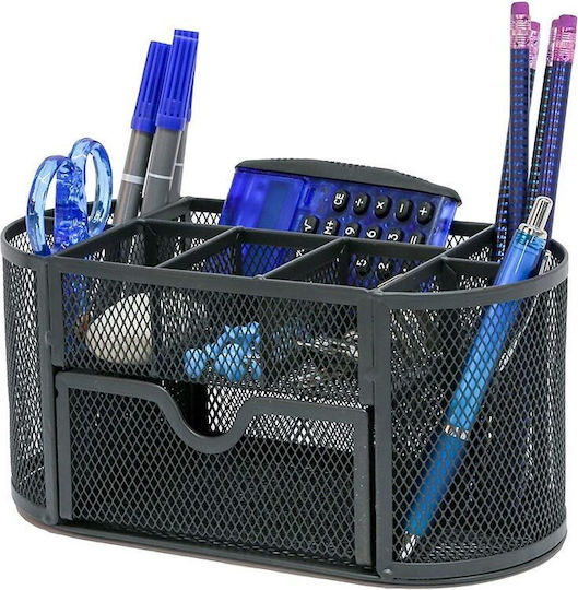 Metal Mesh Office Organizer 8 Slots Drawer Black 22x11x10 Cm Aria Trade
