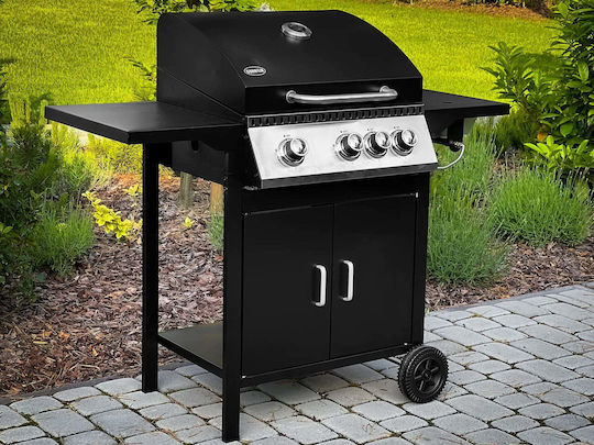 MalTec Grătar pe Gaz 100x26cm cu 3 Plite de Bucătărie 11.6kW și Arzător Lateral