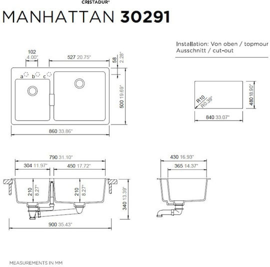 Schock Manhattan Ένθετος Νεροχύτης από Συνθετικό Γρανίτη Μ86xΠ50cm Μαύρος