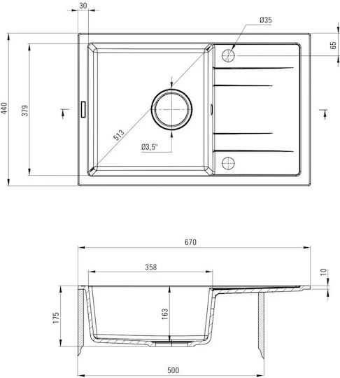 Deante Chiuvetă De Bucătărie Drop-In Din Granit Lichid M67xL44cm Gri