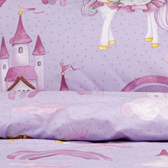 Lino Home Kinderbettdecken Set Einzeln mit Kissenbezug Lila 160x240cm