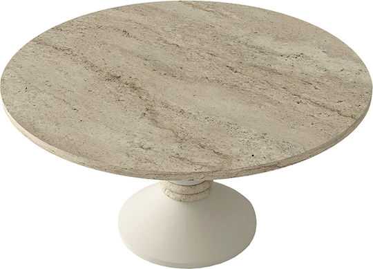 Στρογγυλό Βοηθητικό Τραπεζάκι Lepper Ξύλινο Travertine - Sandstone Μ75xΠ75xΥ39.8εκ.