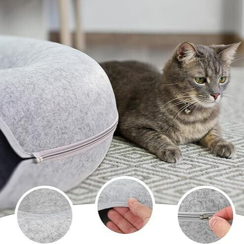 Spiel Tunnel Bett Katzen 51 x 20 cm 22 cm Einstieg Breite Reißverschluss Leicht Zu Reinigen Filz Grau