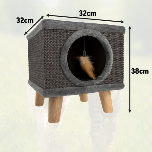 Căsuță pentru Pisici Interior Moale Jucărie Picioare din Lemn 38 x 32 x 32 cm Gri