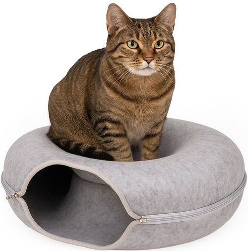 Spiel Tunnel Bett Katzen 51 x 20 cm 22 cm Einstieg Breite Reißverschluss Leicht Zu Reinigen Filz Grau