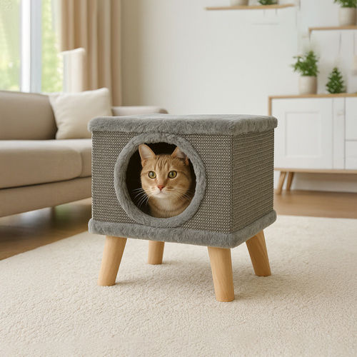 Căsuță pentru Pisici Interior Moale Jucărie Picioare din Lemn 38 x 32 x 32 cm Gri