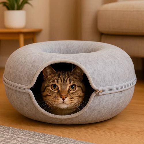 Spiel Tunnel Bett Katzen 51 x 20 cm 22 cm Einstieg Breite Reißverschluss Leicht Zu Reinigen Filz Grau