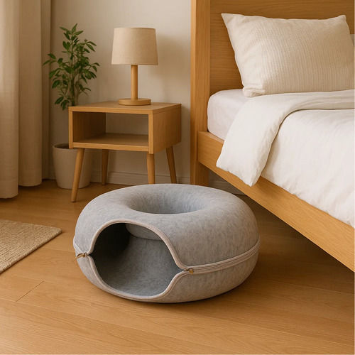 Spiel Tunnel Bett Katzen 51 x 20 cm 22 cm Einstieg Breite Reißverschluss Leicht Zu Reinigen Filz Grau