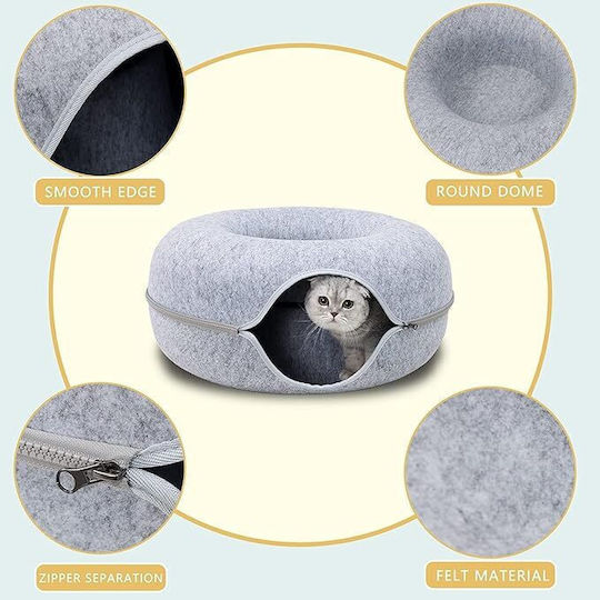 Spiel Tunnel Bett Katzen 51 x 20 cm 22 cm Einstieg Breite Reißverschluss Leicht Zu Reinigen Filz Grau