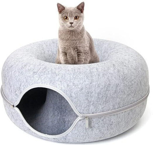 Spiel Tunnel Bett Katzen 51 x 20 cm 22 cm Einstieg Breite Reißverschluss Leicht Zu Reinigen Filz Grau