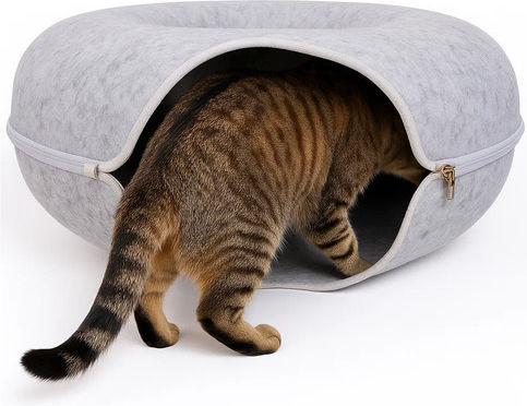 Spiel Tunnel Bett Katzen 51 x 20 cm 22 cm Einstieg Breite Reißverschluss Leicht Zu Reinigen Filz Grau