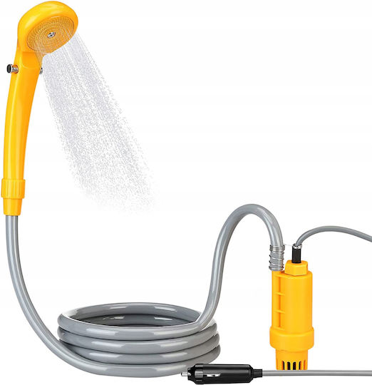 Set Duș Portabil Pentru Mașină Pompă Electrică Zola 60w 5l/min Reglare Debit Apă Alimentare Priză Brichetă 12v Cârlig Montare Ventuză Furtun 2m Galben