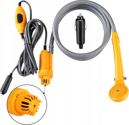 Set Duș Portabil Pentru Mașină Pompă Electrică Zola 60w 5l/min Reglare Debit Apă Alimentare Priză Brichetă 12v Cârlig Montare Ventuză Furtun 2m Galben