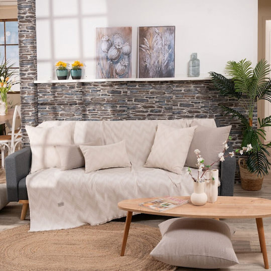 Teoran Sanremo Ριχτάρι Τετραθέσιου Καναπέ Chenille 180x350εκ. Εκρού