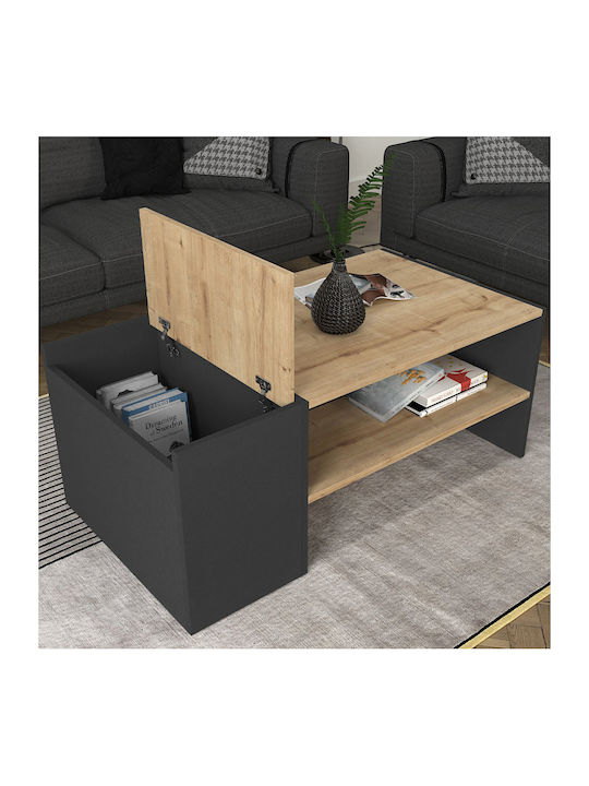 Rectangular Central Coffee Table Izia Wooden Sapphire Oak - Anthracite W110xD60xH45cm