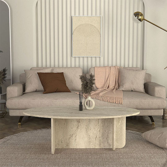 Oval Central Coffee Table Ravey Wooden Travertine W120xD60xH39.6cm