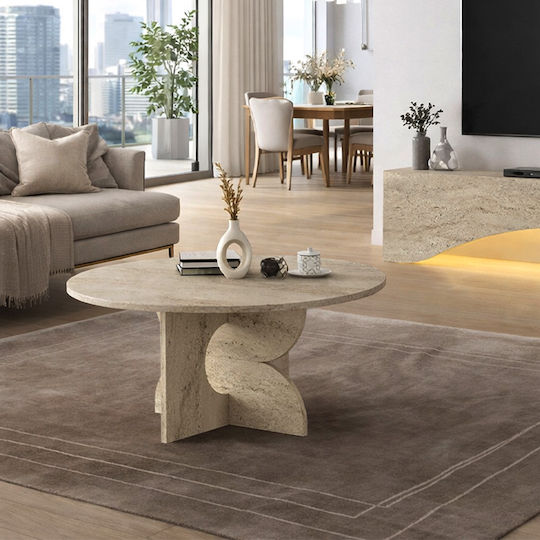 Masa Centrală Rotundă Mara Din Lemn Travertin 75x75x36.8cm