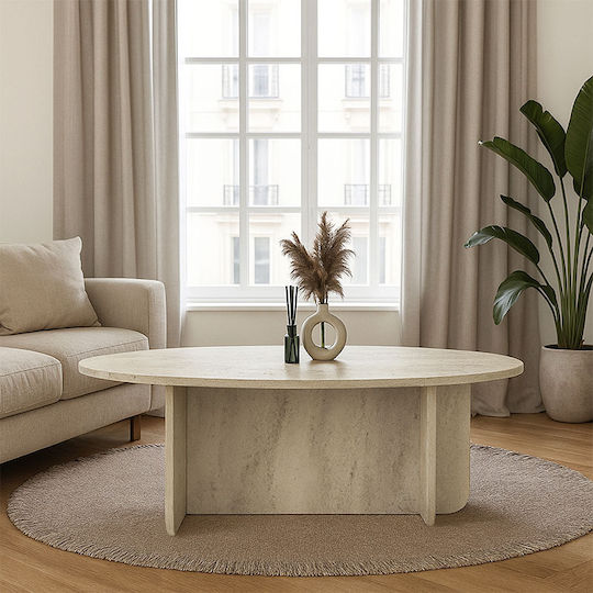 Oval Central Coffee Table Ravey Wooden Travertine W120xD60xH39.6cm