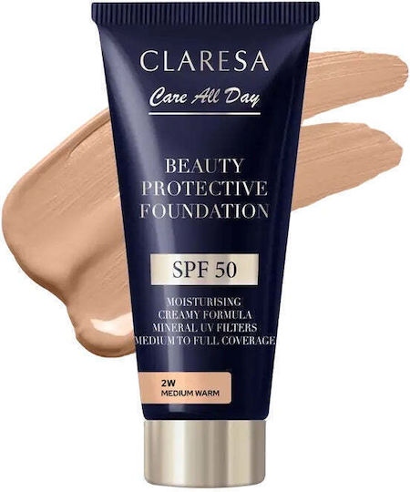 Claresa Красив Защитен Лилаво Бял Фон Дьо Тен SPF50 2w Среден Топъл 30мл