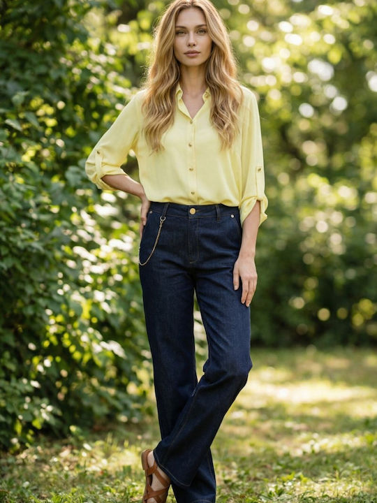 Long Sleeve Women's Denim Shirt Yellow Monochrome