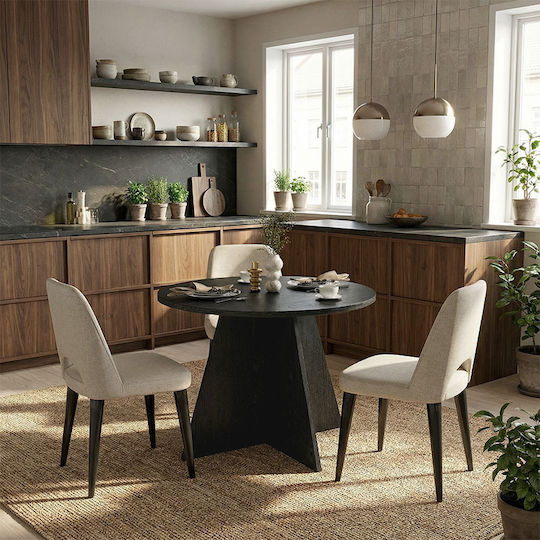 Round Dining Room Table Wooden Sencron Black 100x100x75.7cm