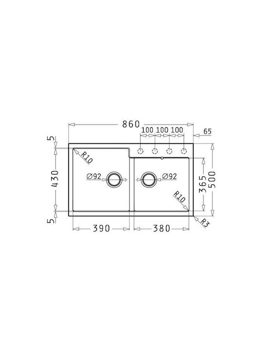 Pyramis Ентов Кухненски Мивка от Течен Гранит Д86xШ86cm
