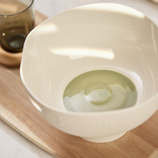 Raeder Round Ceramic Serving Bowl Beige