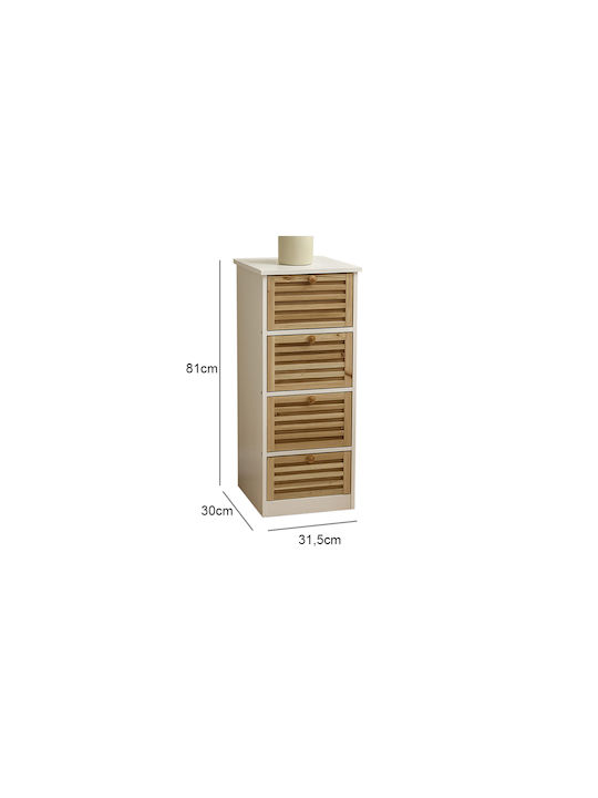 Bamboo Storage Drawers with 4 Drawers L31.5xW30xH81cm
