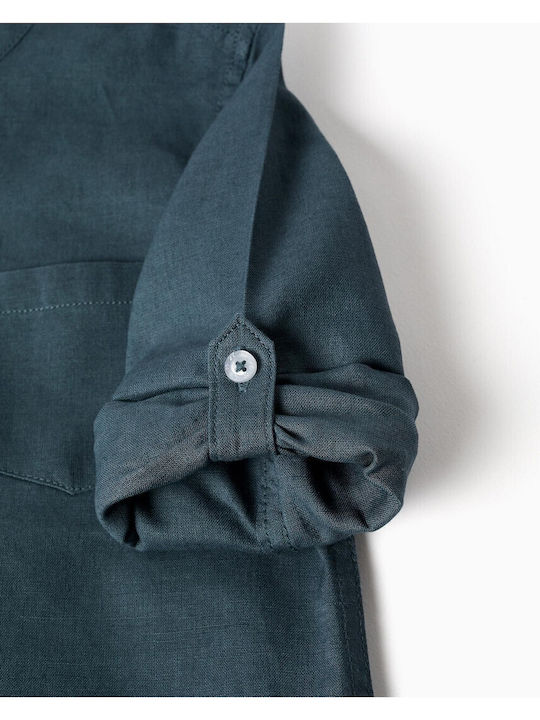 Kids Shirt Long-sleeved Linen Dark Blue