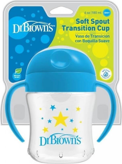 Dr. Brown's Εκπαιδευτικό Μπιμπερό Σιλικόνης με Λαβές Μπλε Αστεράκια για 6m+ 180ml