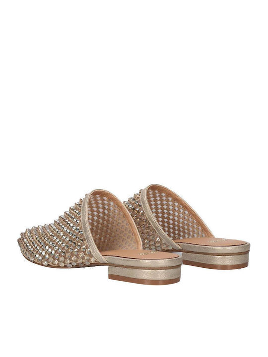 Mules With Heel In Gold Colour