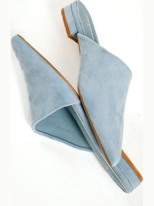 Suede Mules With Low Heel In Light Blue Colour