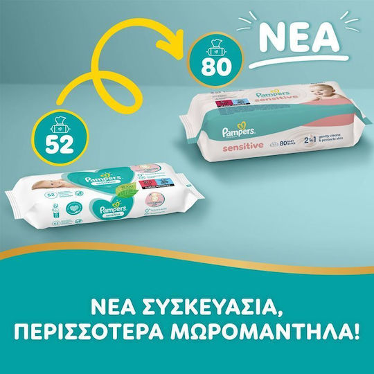 Pampers Sensitive Hypoallergenic Baby Wipes Alcohol-Free & Parabens Free 12x80pcs