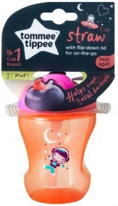 Tommee Tippee Παιδικό Ποτηράκι με Λαβές και Καλαμάκι "Easy Drink Straw" από Πλαστικό Πορτοκαλί 230ml για 6m+