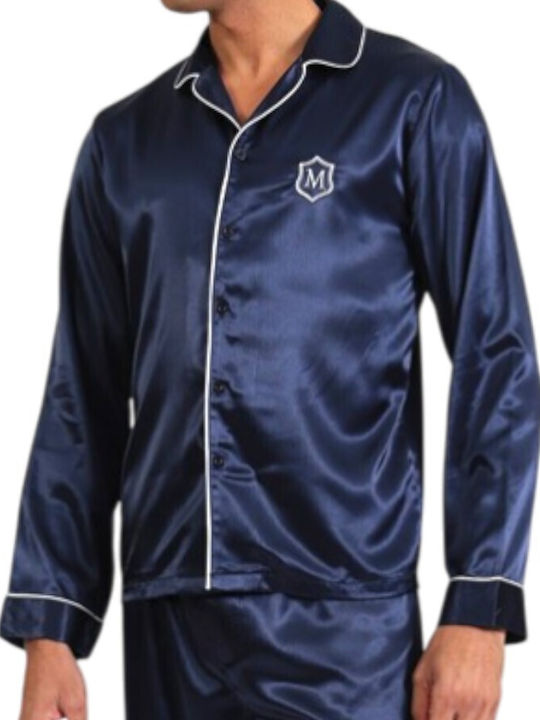 Uomo Winter Herrenpyjama Blau