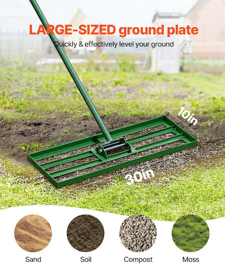 Vevor Lawn Leveling Rake 30"x10" 76.2×25.4 Cm Lawn Leveling Tool Heavy Duty Lawn Leveler 78" 198.1 Cm Extendable Handle Steel Suitable for Garden Lawn Golf Farm