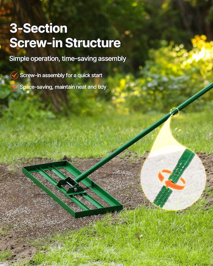 Vevor Lawn Leveling Rake 30"x10" 76.2×25.4 Cm Lawn Leveling Tool Heavy Duty Lawn Leveler 78" 198.1 Cm Extendable Handle Steel Suitable for Garden Lawn Golf Farm