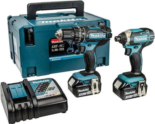 Makita DLX2131J Σετ Δράπανο & Κρουστικό Δραπανοκατσάβιδο 18V με 2 Μπαταρίες 3Ah και Θήκη