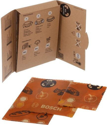 Set Bosch 3 Șervețele Ecologice Bosch 17006827 3 Dimensiuni Diferite S 16x16cm M 23x23cm L 30x30cm Împachetări Reutilizabile din Ceară de Albine pentru Alimente