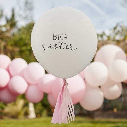 18" Big Sister Λευκό Μπαλόνι Ροζ Φούντες