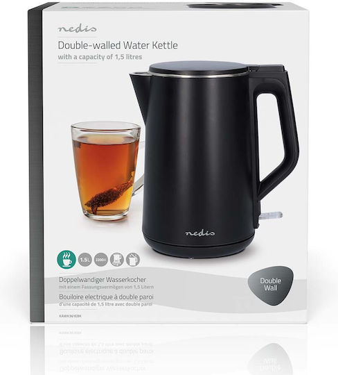 Nedis 1.5l Plastic Electric Kettle 2200w Rotary Strix Controller Black
