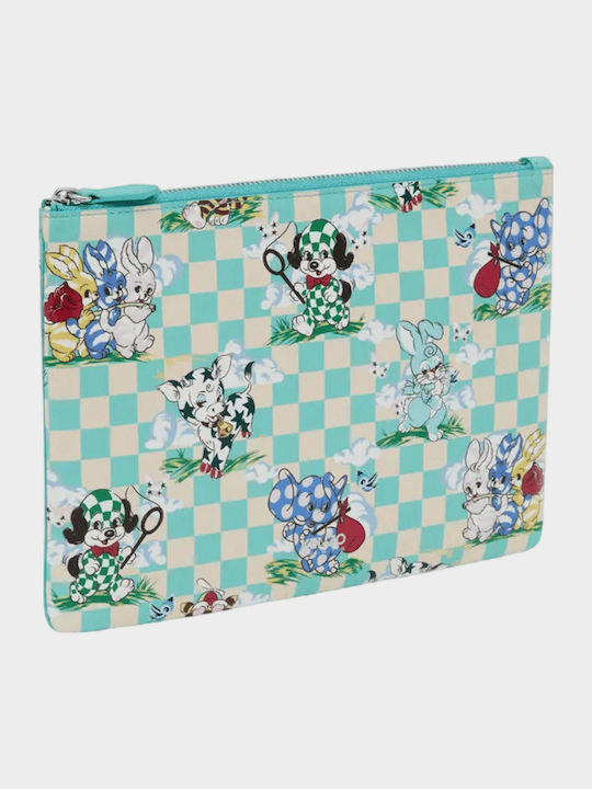 Kenzo Cartoon Pouch In Leather Aqua Fg58pm802l40.60