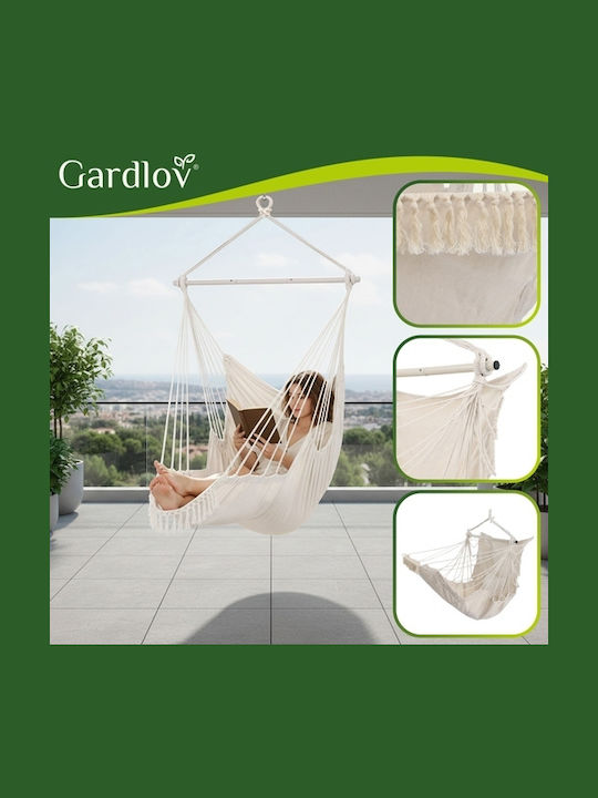 Leagăn Suspendat Boho Fotoliu Din Material Textil Bej Rezistent Până La 150kg 220x100x115cm