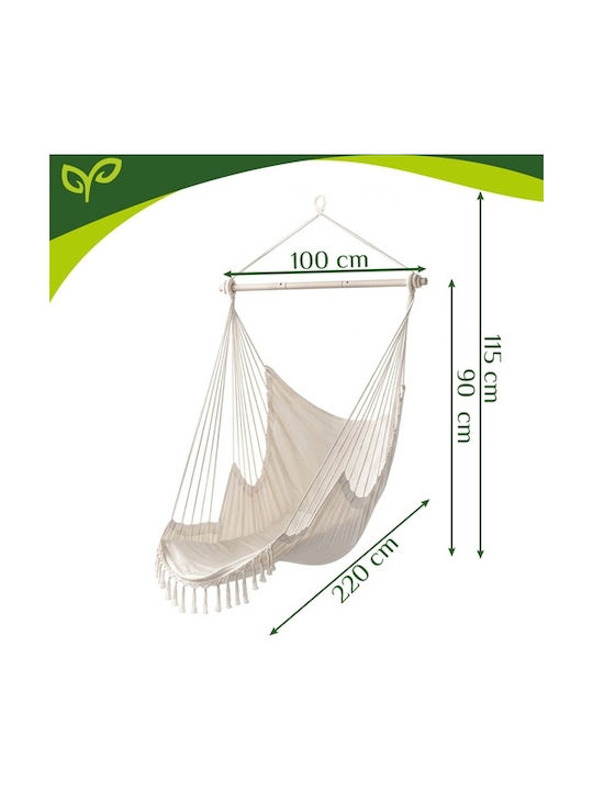 Leagăn Suspendat Boho Fotoliu Din Material Textil Bej Rezistent Până La 150kg 220x100x115cm