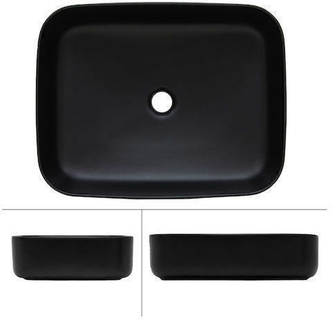Einbau Badezimmerwaschbecken Keramik mit Wasserhahn 50x39,5x13,5cm Schwarz Matt