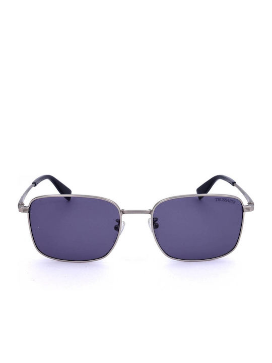 Trussardi Ανδρικά Γυαλιά Ηλίου με Ασημί Μεταλλικό Σκελετό και Μπλε Φακό STR436 581